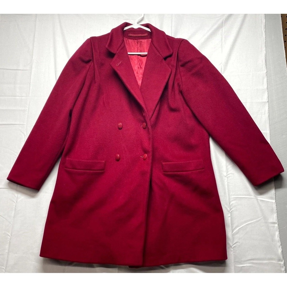 Gallery Chas A Stevens Wool Coat Womens Red Double Breasted Notch Formal 44W XL